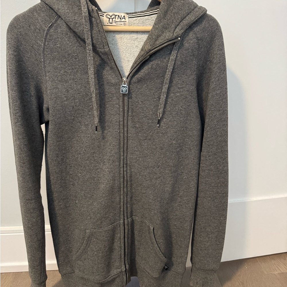 TNA Gray Zip-Up Sweater with Hood